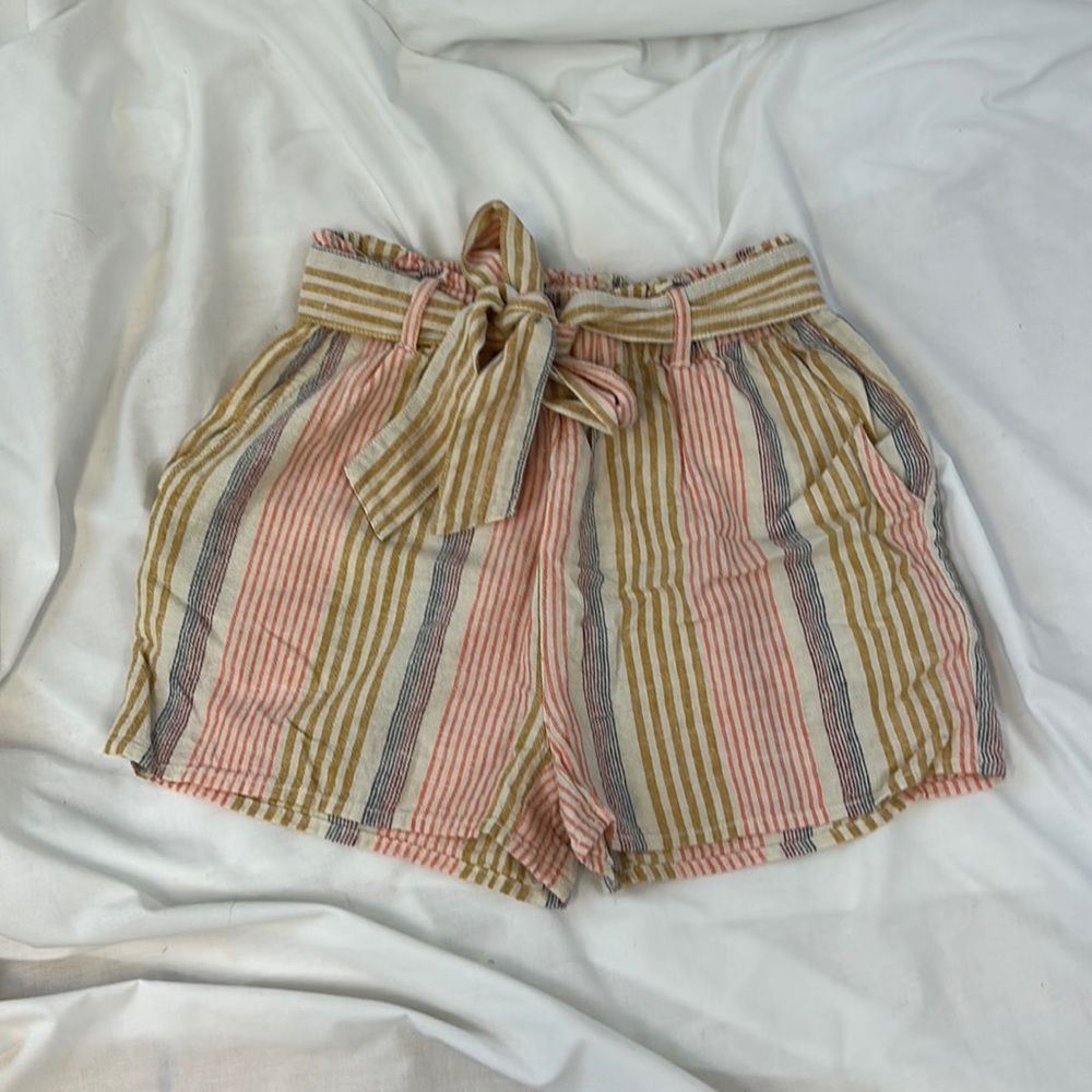 Kaisely Multicolored Striped Linen Cotton High Waisted Shorts Size XS